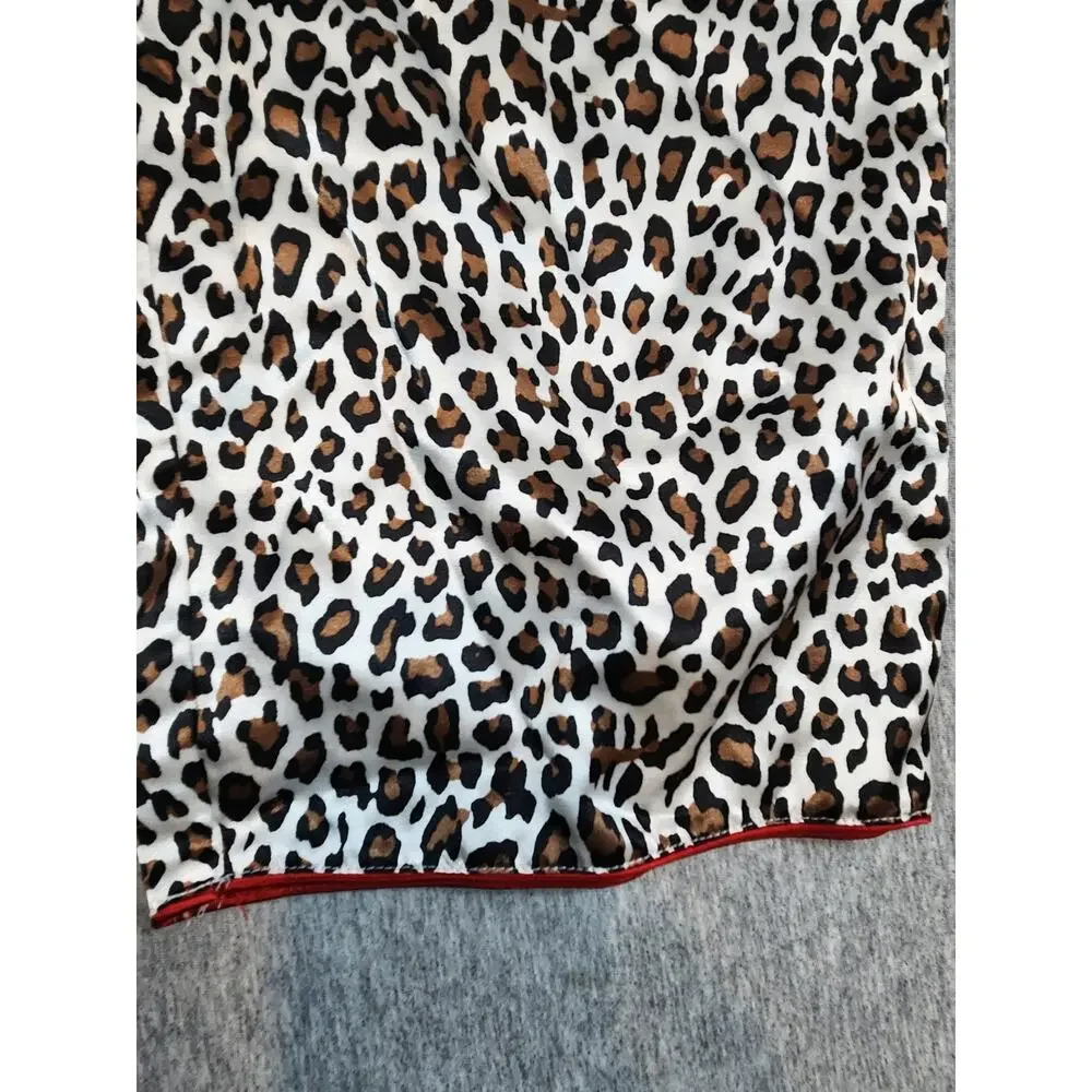 Kathryn Leopard Print Pajama Set XL Satin‎ Feel Red Trim Button Front Lounge